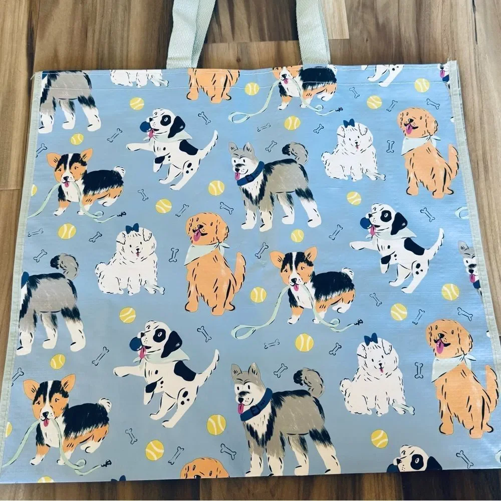 Tennis Dog Print Blue Reusable Shopping Tote Bag